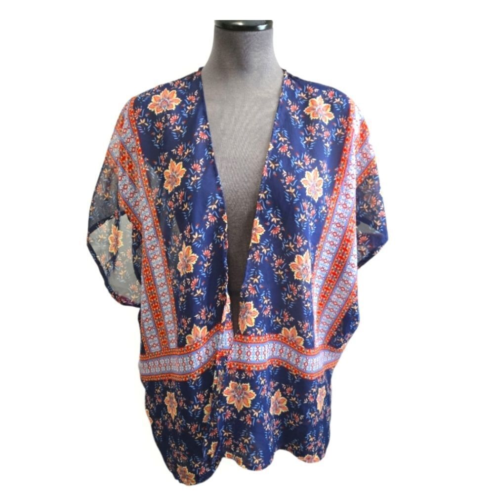 LOVE TREE SHEER FLORAL OPEN FRONT KIMONO SZ. M